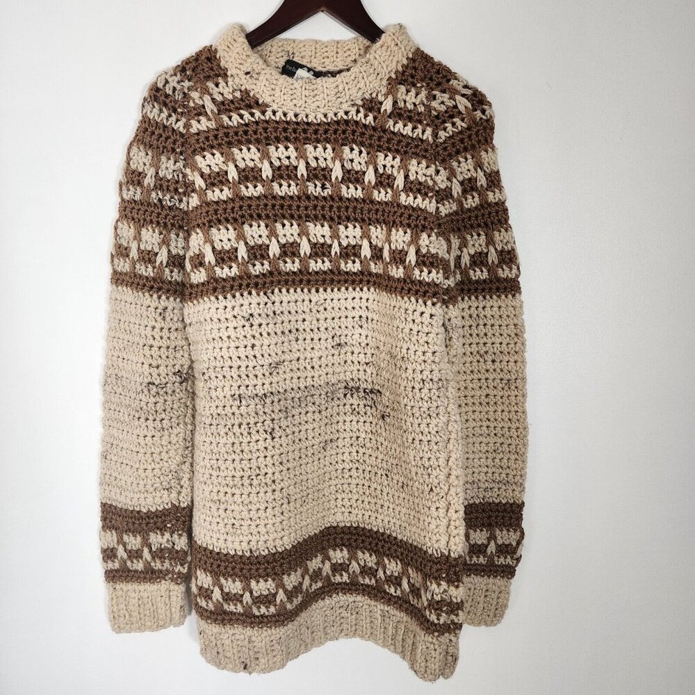 The Bay Women's Wool Blend Sweater Thick Cream Brown Nordic Grandpa M